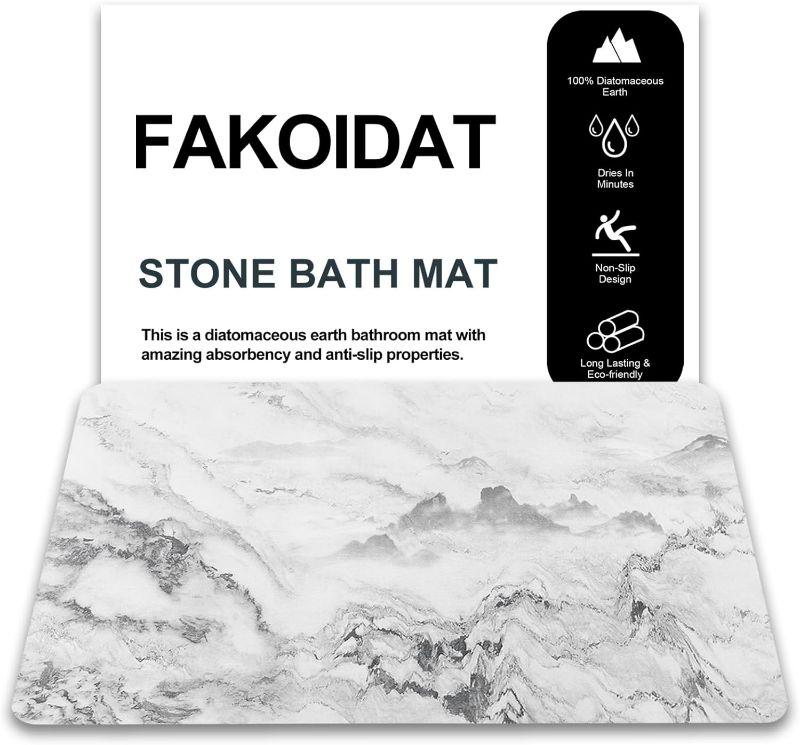Photo 1 of Stone Bath Mat, Diatomite Earth Shower Mat, Quick-Drying Non-Slip Super Absorbent Comfort Sturdy, Eco Friendly Stylish Elegant Modern Home Decor in Bathroom, Ink Mountain
