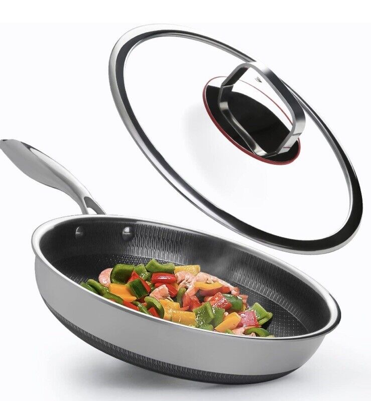 Photo 1 of boratat Frying Pan Hybrid Stainless Steel Honeycomb Skillets,Pan with Lid,10
