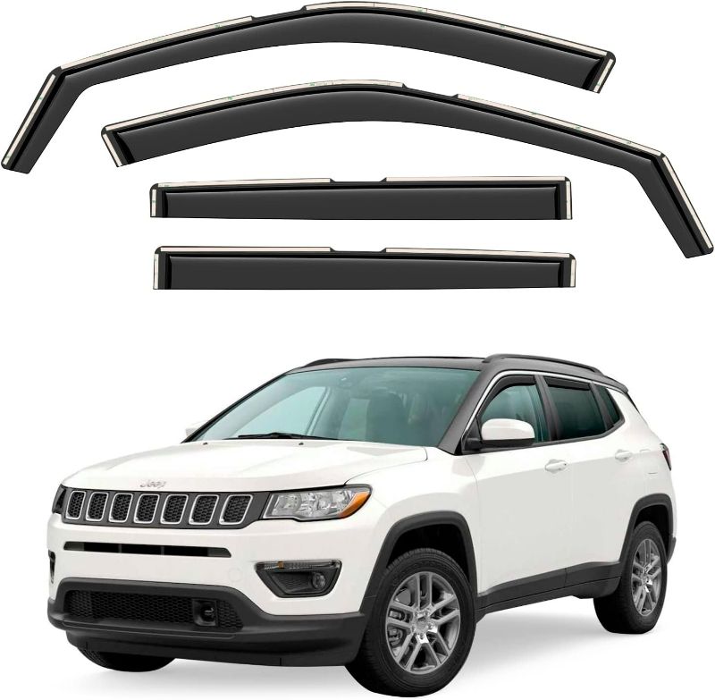 Photo 1 of GrandWheel Co Smoke Tinted in-Channel Side Window Vent Visor Deflectors Rain Guards Compatible with Jeep Compass 2017-2022 - 4pcs. GW0154 BLACK