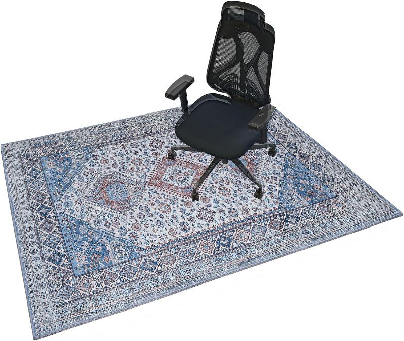 Photo 1 of Office Chair Mat for Hardwood Floor 48x60 inch Under Desk Chair Rug Anti Slip Computer Chair Mats for Rolling Chair Low Pile Floor Protectors Carpeted Floor Pad for Home and Office (Blue)