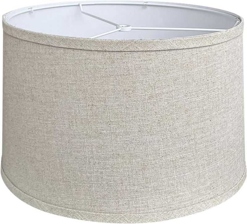 Photo 1 of TOOTOO STAR Brown Drum Lamp Shade 13.25"x14.25"x9" inches Assembly Required Natural Linen Lampshade for Table Lamp,Bedside Lamp,Floor Lamp