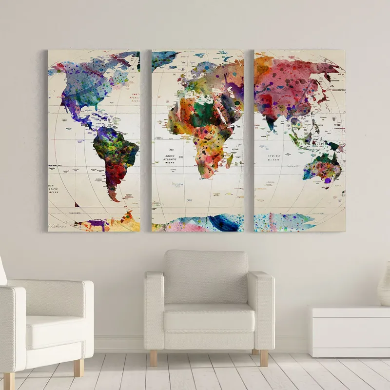 Photo 1 of World Map 3 Panel Canvas Set 
