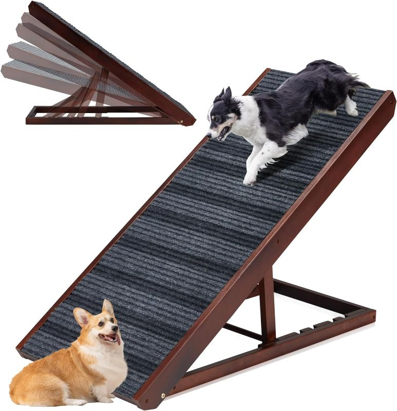Photo 1 of Candockway 5 Adjustable Portable Dog Ramp for Car/High Beds/Couch, Non-Slip Pet Ramp Foldable Cat Ramp with Wider Panel for All Dogs and Cats, Up to 100 Lbs, Walnut