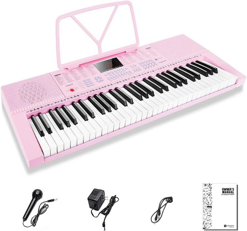 Photo 1 of Vangoa VGK610 Piano Keyboard, 61 Mini Keys Portable Music Keyboard for Beginners with Microphone, 3 Teaching Modes, 350 Tones, 350 Rhythms, 30 Demos, Pink