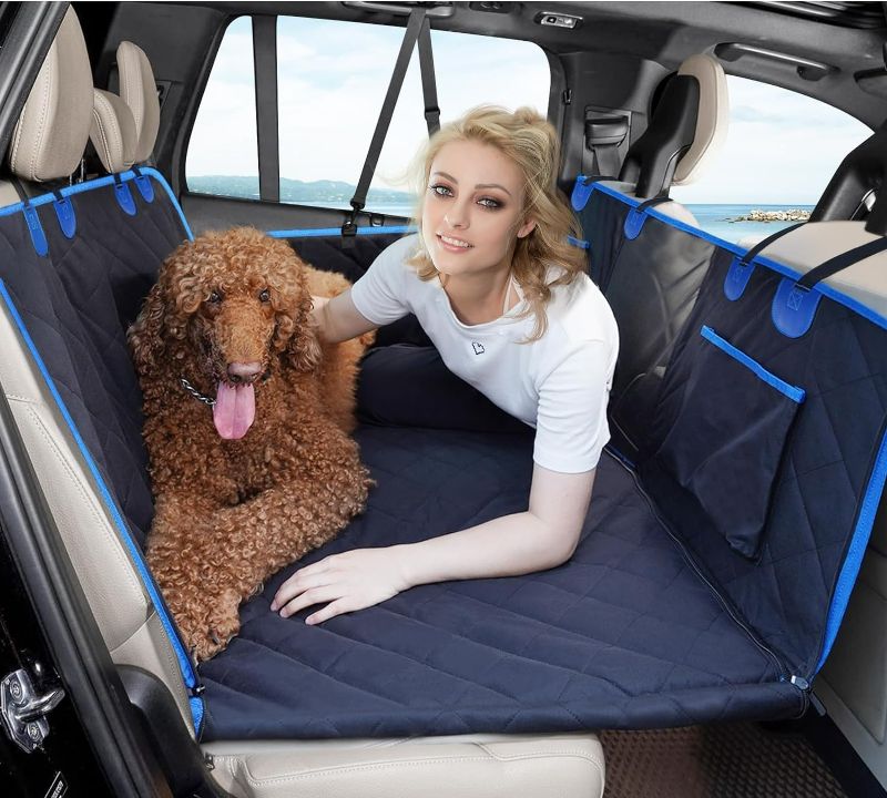 Photo 1 of H HOH-Tech Back Seat Extender for Dogs,Hard Bottom Dog Car Seat Cover for Back Seat Bed,Anti-Scratch Dog Hammock for Car Travel,Backseat Portable Car Camping Pad for SUV Truck (Blue)