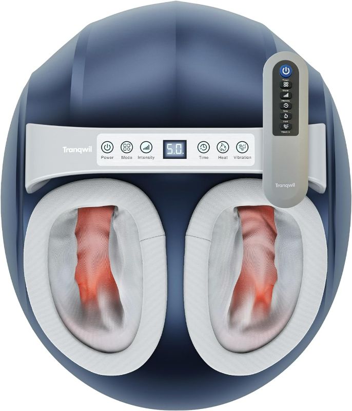 Photo 1 of Tranqwil Foot Massager machine with Deep Tissue Massage Heat, Blood Flow, Vibration, and Compression, Relief for Neuropathy, Diabetics, and Plantar Fasciitis, Up to Size 11 (Blue)