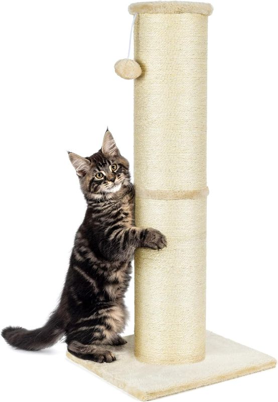 Photo 1 of PAWSCRAT Cat Scratching Post 32 Inch High, 5.5 Inch Large Diameter Natural Sisal Cat Scratch Post, Scratch-Resistant and Durable Tall Cat Scratcher for Indoor Cats, Protect Your Furniture, Beige
