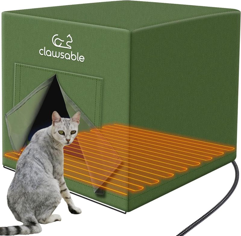Photo 1 of Large Heated Cat House for Outdoor Cats in Winter, Anti-Soaking Insulated Cat House, Elevated & Weatherproof, Warm Cat Shelter with Heating Pad, Outside House Feral Barn Cat (Heated, Large Cuboid