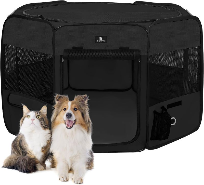 Photo 1 of X-ZONE PET Portable Foldable Pet Dog Cat Playpen Crates Kennel/Premium 600D Oxford Cloth,Removable Zipper Top, Indoor and Outdoor Use