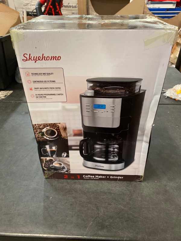 Photo 3 of skyehomo 12 Cup Drip Coffee Maker with Built-In Burr Coffee Grinder, Programmable Coffee Machine with Timer, Glass Carafe, Reusable Filter, Warming Plate for Home and Office. 1.5L Water Tank
