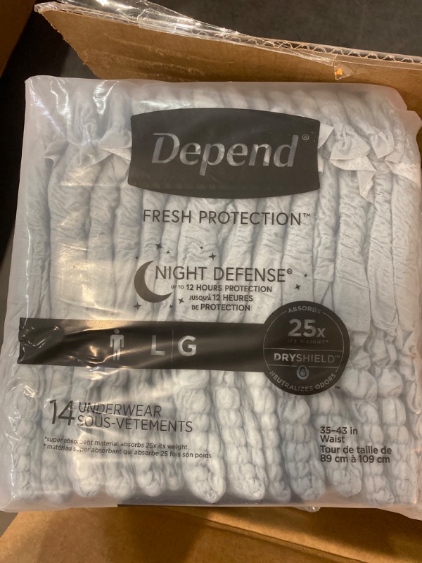 Photo 2 of Depend Night Defense Adult Incontinence Underwear for Men, Disposable, Overnight, Large, Grey, 56 Count (4 Packs of 14), Packaging May Vary
