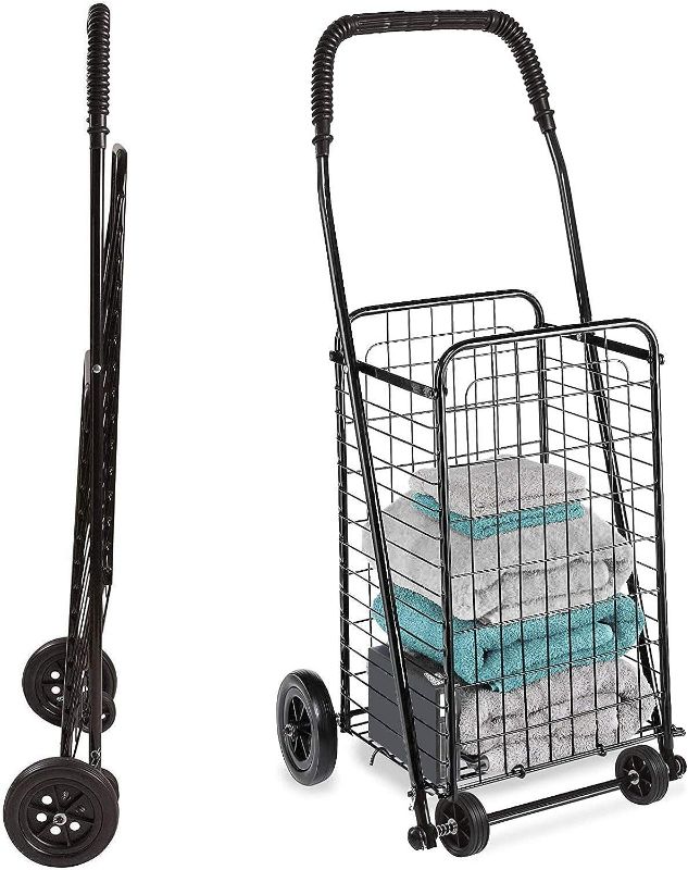 Photo 3 of DMI Utility Cart with Wheels to be used for Shopping, Grocery, Laundry and Stair Climber Cart, Weighs 7.5 Pounds but holds up to 90 Pounds, Compact and Foldable, Black
