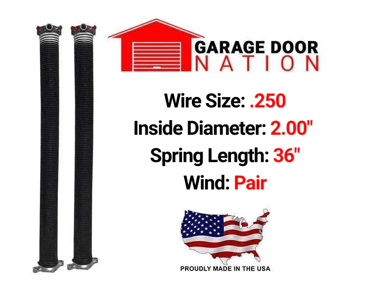 Photo 1 of Garage Door Torsion Springs 2'' (Pair) with Non-Slip Winding Bars, Coated Torsion Springs with a Minimum of 18,000 Cycles (0.250''×2''×33'')
