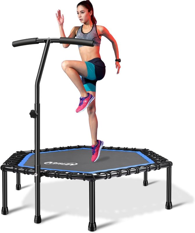 Photo 1 of Newan 48'' Fitness Trampoline with Adjustable Handle Bar, Silent Trampoline Bungee Rebounder Jumping Cardio Trainer Workout for Adults - Max Limit 330 lbs
