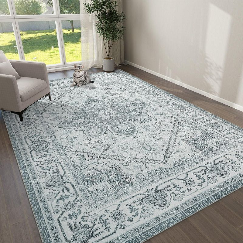 Photo 1 of YIHOUSE Boho Area Rugs for Living Room - 6x9 Machine Washable Rugs, Ultra-Thin Vintage Large Rugs, Print Distressed Rugs, Indoor Non-Slip Soft Carpet for Bedroom Dining Room Farmhouse, Grey/Green
