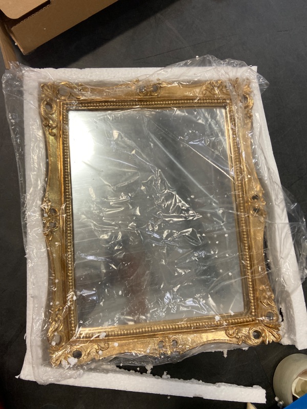 Photo 2 of Funerom Vintage Decorative Mirror, Wall Mounted & Tabletop Makeup Mirror ?Square (Antique Gold, 16.5 x 13.5 inch)
