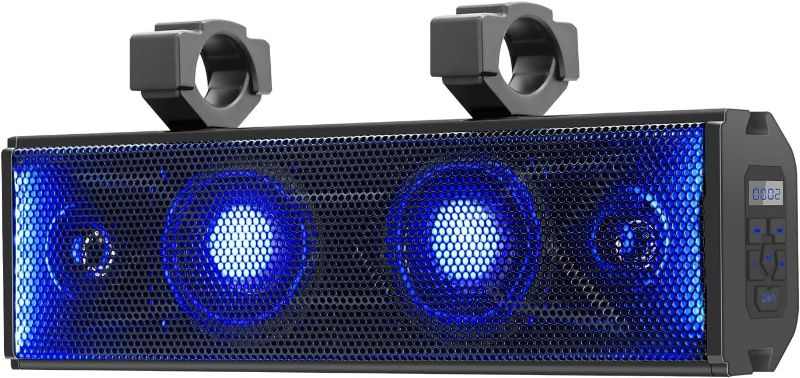 Photo 1 of purevox UTV Sound Bar 16 Inch 4-Speaker ATV SoundBar UTV Sound System SXS Speakers Waterproof Bluetooth Connectivity with Multicolor LED Lighting for UTV ATV Golf Cart Marine Boat
