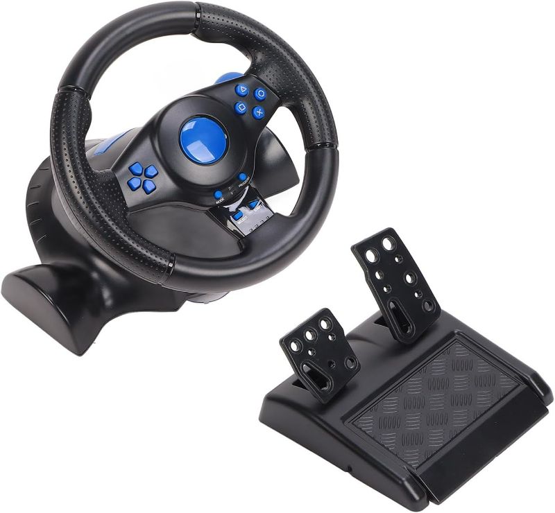 Photo 1 of Game Racing Wheel, PC Steering Wheel, 180° Competition Racing Steering Wheel with Universal USB Port Pedal, Real Driving Force Feedback, Compatible with Most Devices
