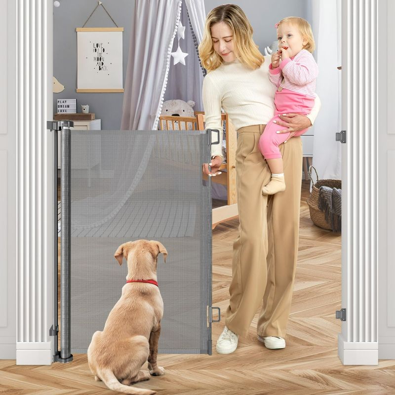 Photo 1 of 42 Inch Extra Tall Baby Gate for Kids 55" Wide Retractable Baby Gates Extra Tall Retractable Dog Gates for The House Extra Tall Pet Gate Extra Tall Dog Gate Tall Baby Gate for Stair Tall Mesh Dog Gate
