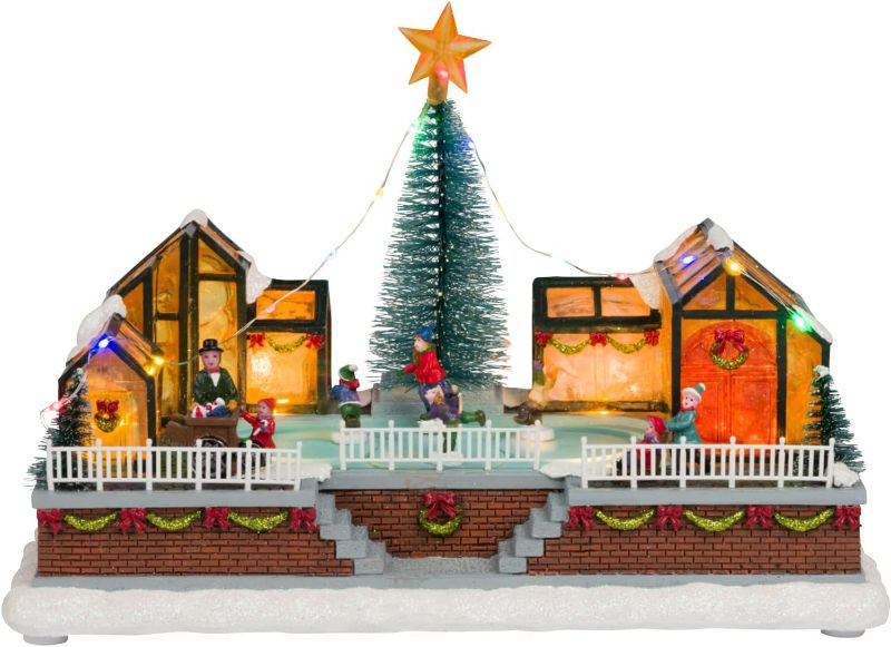 Photo 1 of One Holiday Way Light-up Musical Animated Greenhouse Ice Skating Rink Skaters Christmas Village House Scene Accessory Figurine – Collectible LED Lighted Xmas Home Decor Accent Tabletop Decoration
