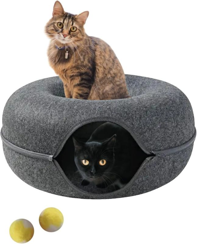 Photo 1 of NORBE, 24 Inch Peekaboo Cat Cave - Cat Donut Tunnel - Cat Cave Donut - Donut Cat Bed - Large Cat Tunnel Bed - Cat Caves for Indoor Cats - Cat Circle Tunnel - Felt Cat Cave - Cat Tunnel Bed with Toy
