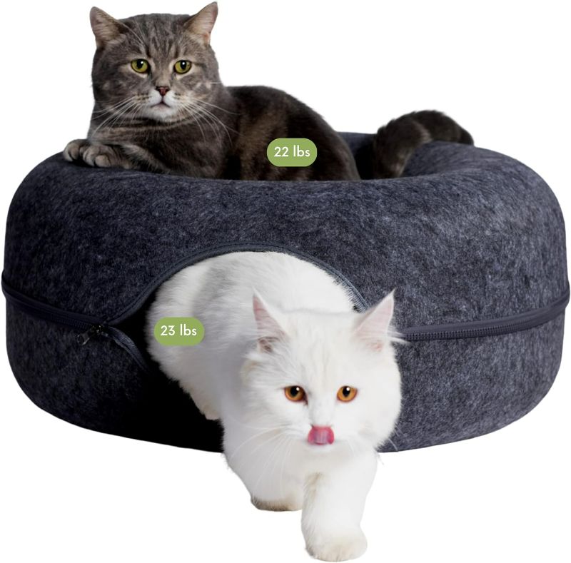 Photo 1 of CATTASAURUS Peekaboo Cat Cave for Multiple & Large Cats Up to 30 Lbs, Scratch Detachable & Washable Tunnel Bed (Dark Gray, Large)
