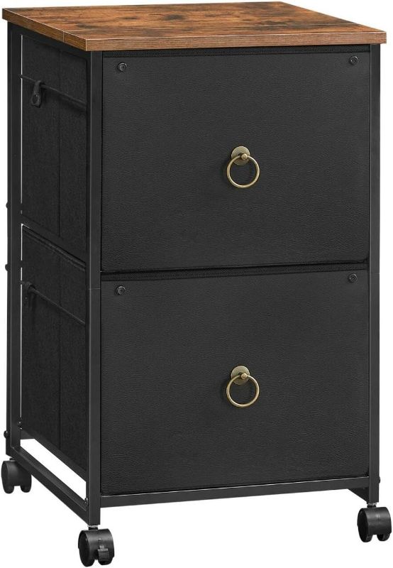 Photo 1 of HOOBRO 2 Drawer Mobile File Cabinet, Rolling Printer Stand, Vertical Filing Cabinet, Office Cabinet, Filing Cabinet for Home Office, A4/Letter Size, Nonwovens Drawer, Black and Rustic Brown BFK20WJ01
