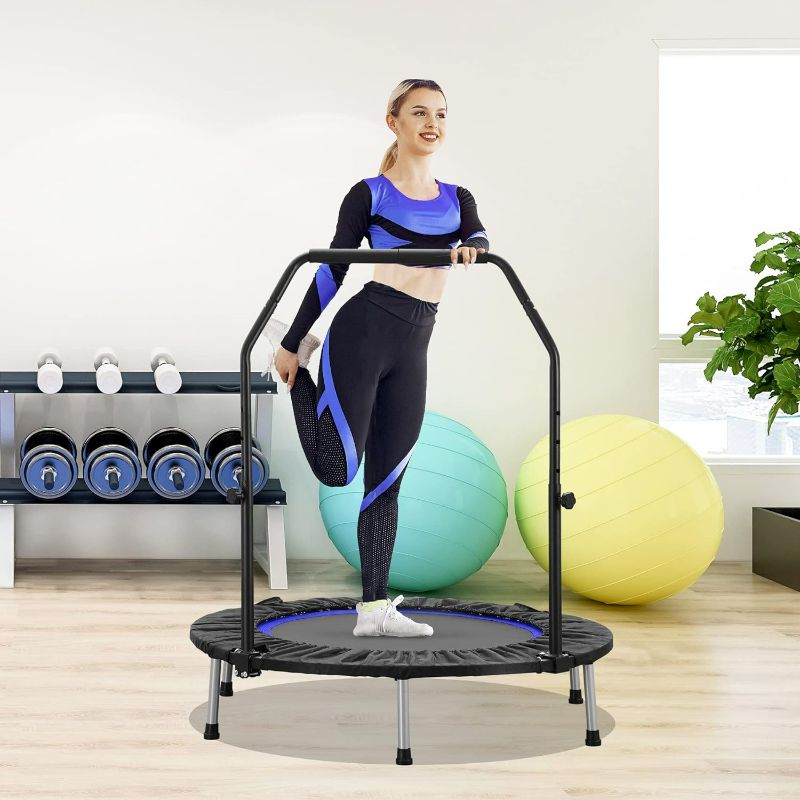 Photo 1 of HYD-Parts 40" Foldable Mini Trampoline for Adults and Kids Portable Exercise Rebounder with Adjustable Foam Handle Fitness Trampoline Indoor/Outdoor
