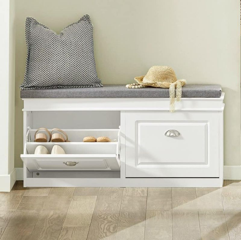 Photo 1 of Haotian FSR64-W, White Storage Bench with Drawers & Padded Seat Cushion, Hallway Bench Shoe Cabinet Shoe Bench
