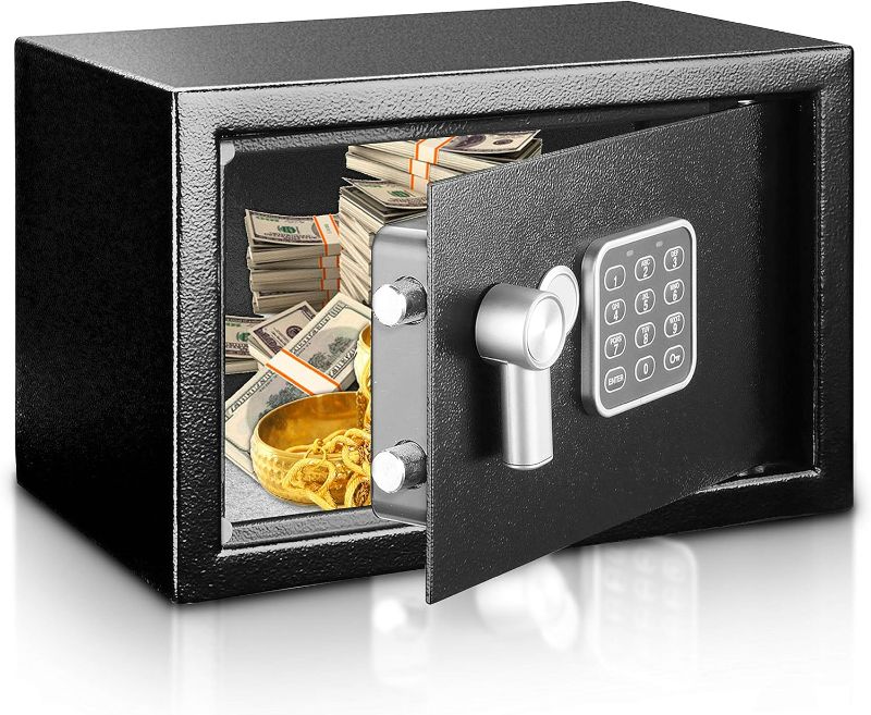 Photo 1 of SereneLife Premium Steel Digital Safe Box - 9.1" x 6.7" x 6.7" | Secure Storage for Cash, Firearms, Jewelry & More | Great For Hotels, Cabinets & Home Use | Electronic & Mechanical Access - 2 Keys
