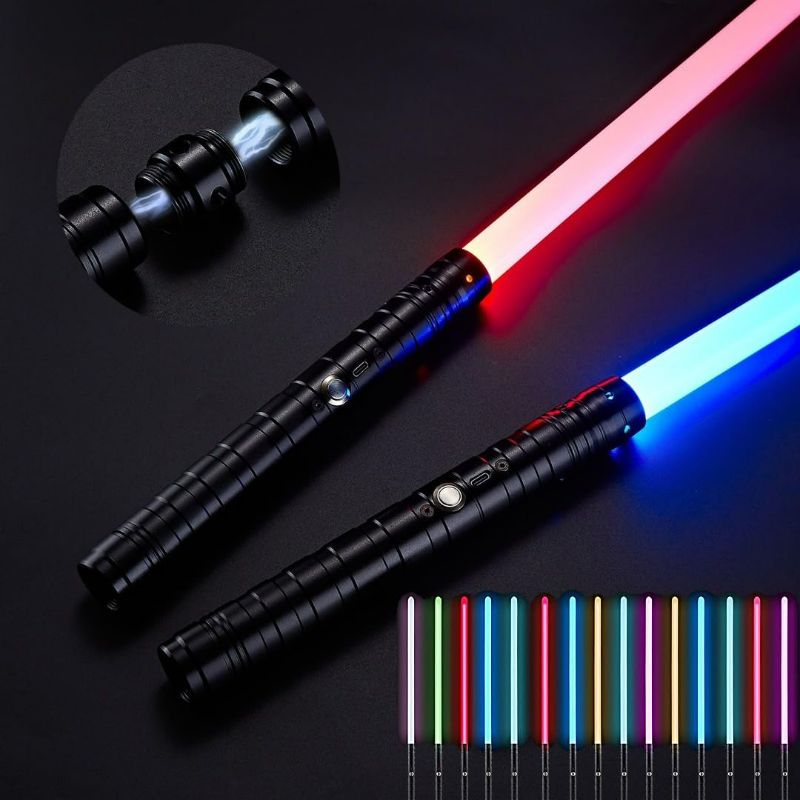 Photo 1 of zlangsports 2 in 1 Dueling Lightsaber 15 RGB Colors Changeable 3 Modes with Fx Battle Sound Metal Hilt Light Sabers for Adults Kids Halloween Cosplay

