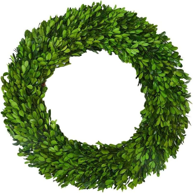 Photo 1 of Boxwood Wreath X-Larger 22 inch Preserved Nature Boxwood Wreath Home Decor Stay Fresh for Years for Door Wall Window Party Décor Spring Summer Fresh Green Wreath
