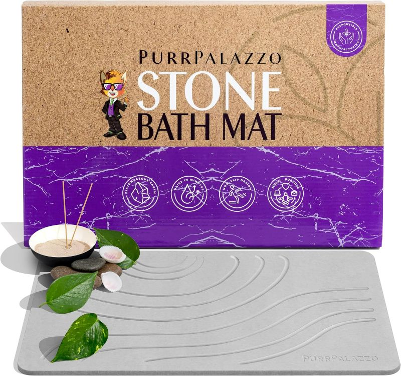 Photo 1 of PURRPALAZZO Premium Shower Stone Bath Mat, Bathroom Stone Mat Quick Dry, Super Absorbent Non Slip Diatomite Earth Shower Mat, Innovative Quick Drying Bath Mat for Bathtub Floor & Kitchen Light Gray
