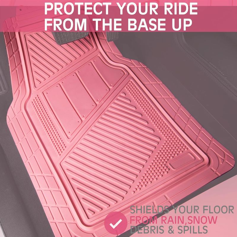 Photo 1 of CAR PASS Heavy Duty Rubber Floor Mats Pink 4-Piece Car Mat Set - Universal Waterproof for SUV Truck, Durable All-Weather Mats?Car Women,Girly(All Pink)
