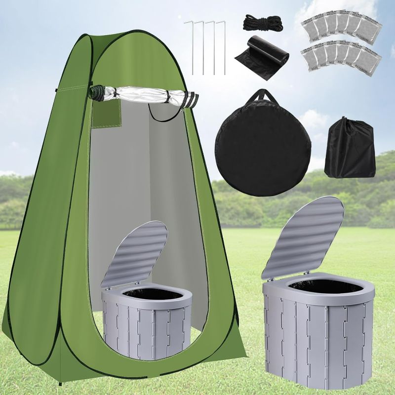 Photo 1 of Pop Up Privacy Tent & Portable Toilet for Adults Camping, 190T Oxford Cloth Outdoor Shower Tent Porta Potty Kit for Camp Travel Car Trips Toilet Bathroom Changing Room Ice Fishing Shelter and Gifts

