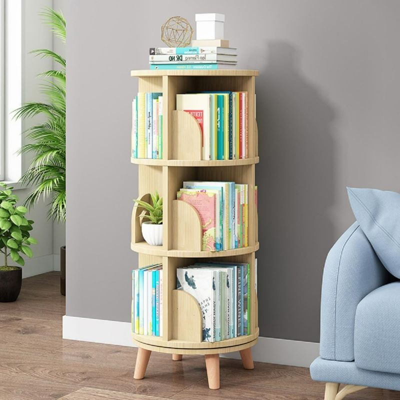Photo 1 of Gdrasuya10 3 Tier Wooden Rotating Bookshelf with 4 Legs, Stackable Bookshelf Storage Bookcase 360 Display Book Shelves Easy Assemble for Bedroom Study Room
