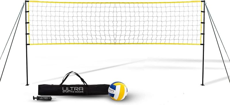 Photo 1 of Ultra Sporting Goods Volleyball Net - Includes 32x3 Feet Regulation Size Net, 8.5-Inch PU Volleyball, Carrying Bag, Boundary Lines, Steel Poles & Pump - Height Adjustable for Men, Women & Co-Ed Games
