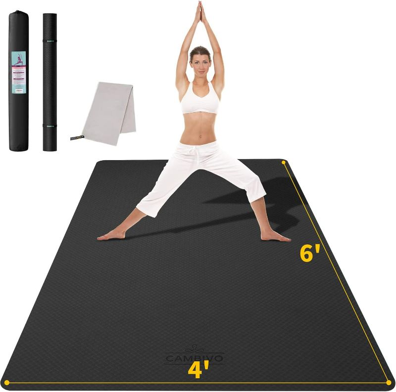 Photo 1 of CAMBIVO Large Yoga Mat (6'x 4'), Extra Wide Workout Mat for Men and Women, Yoga Mat Thick 1/3 &1/4 Exercise Mats for Home Workout, Yoga, Pilates (Black,1/4 inch)
