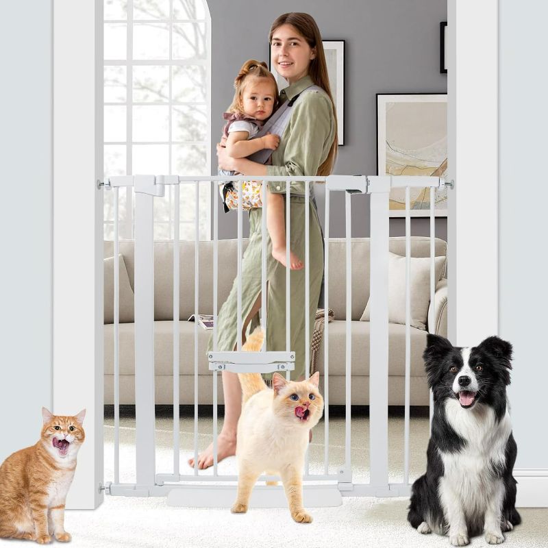 Photo 1 of SHYUJAJIE 37 Inch Tall Baby Gate with Small Cat Door, Adjustable 29.5" and -40.55",Auto Close Dog Gate Pet Gate Easy Walk Thru Pet Door for Stairs, Doorway, House, Pressure Mounted Safety Child Gate
