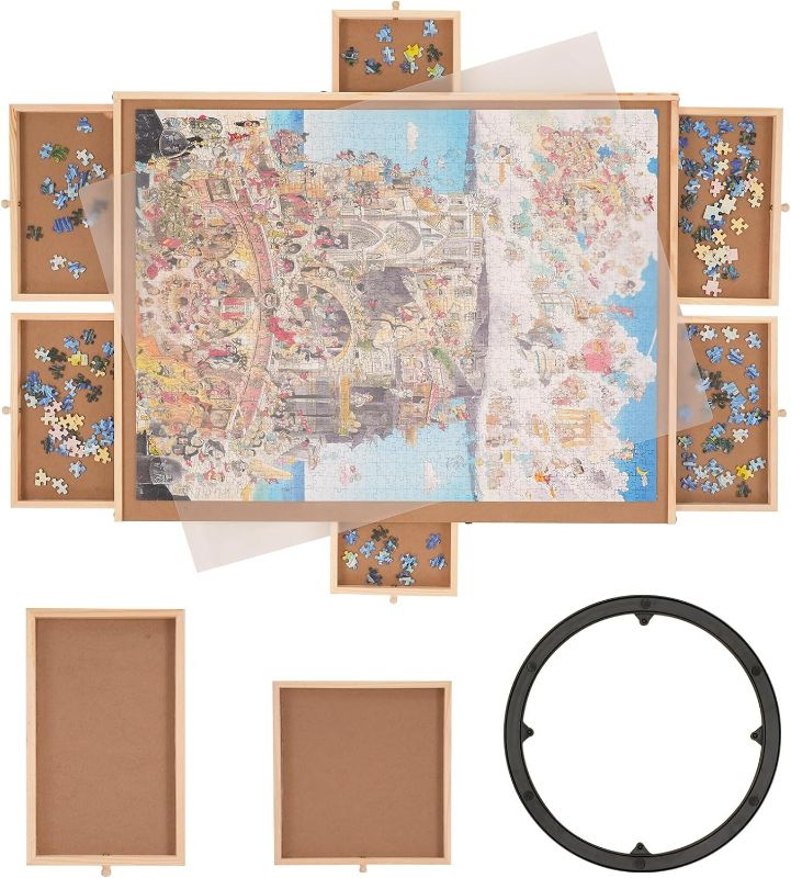 Photo 1 of VEVOR 1500 Piece Puzzle Board with 6 Drawers and Cover, 32.7"x24.6" Rotating Wooden Jigsaw Puzzle Plateau, Portable Puzzle Accessories for Adult, Puzzle Organizer & Puzzle Storage System