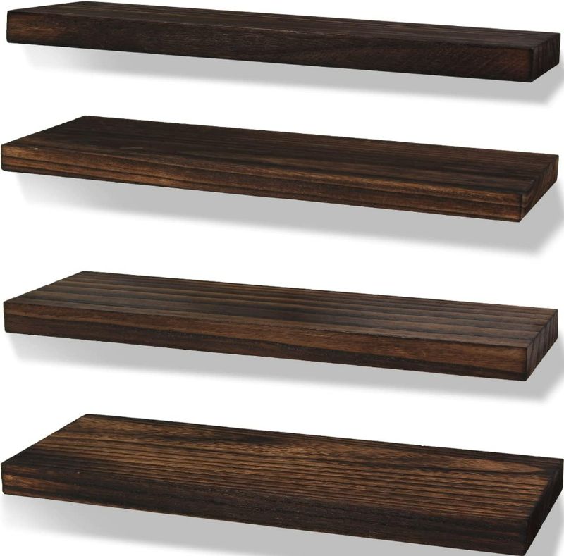 Photo 1 of IKJZIZP Rustic Farmhouse Floating Shelves for Wall Decor Storage Wood Wooden Wall Shelves for Bedroom Bathroom Kitchen Living Room - Brown Set of 4
