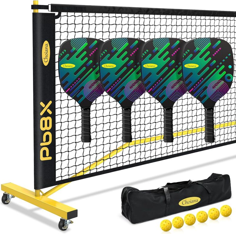 Photo 1 of Choiana Pickleball Net Pickleball Set with Net Driveway Wheels Portable Pickle Ball Nets Movable 22ft Regulation Size w/ 4 Paddles Rackets, Carry Bag, Durable Metal Frame for Outdoor Indoor Home