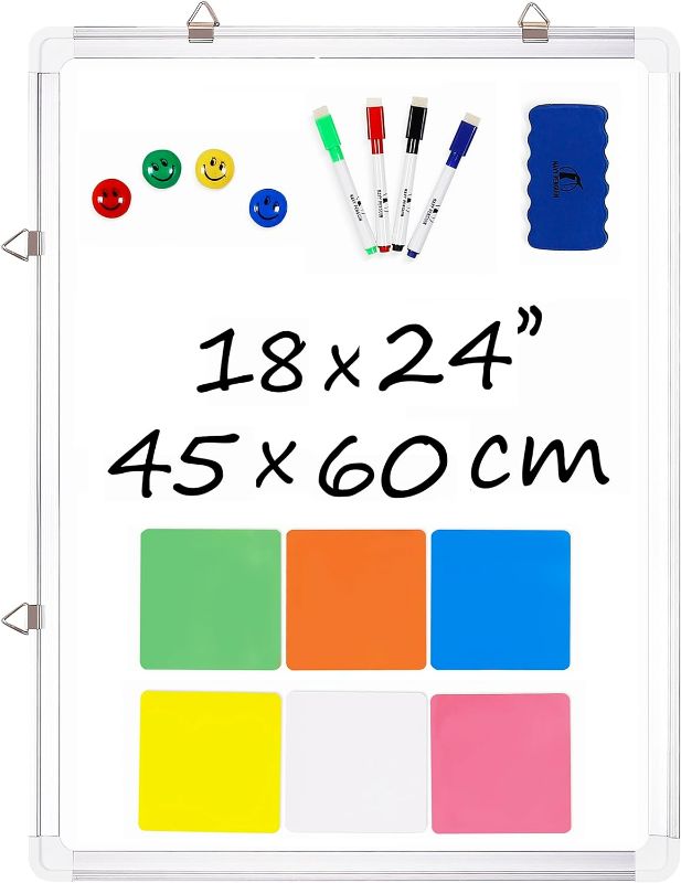 Photo 1 of Whiteboard Set - 24 x 18" Dry Erase Board with 1 Magnetic Eraser, 4 Dry Wipe Markers, 4 Magnets and 6 Magnetic Labels - Wall Hanging Reminder Kanban Scrum White Board for Home and Office
