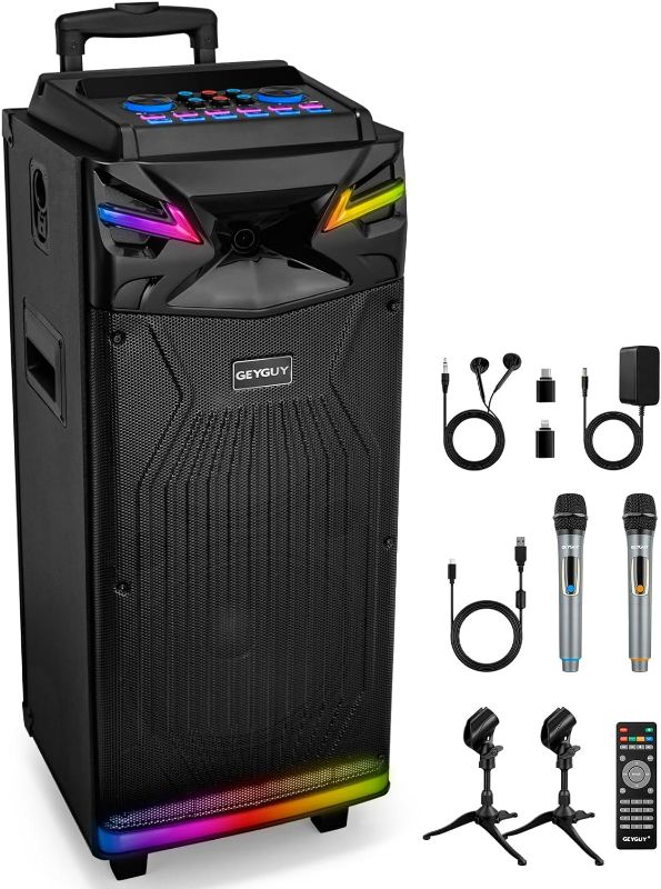 Photo 1 of GTSK210-1 Dual 10-inch DSP Bluetooth Karaoke Machine with 2 Wireless Microphones for Adults, PA System Support Live Streaming with Sound Effects/DJ Lights/FM Radio for Parties, Recording
