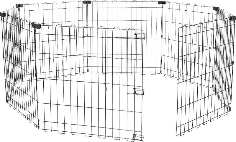 Photo 1 of Amazon Basics Foldable Octagonal Metal Exercise Pet Play Pen for Dogs, Fence Pen, No Door, Extra Small, 60 x 60 x 24 Inches, black
