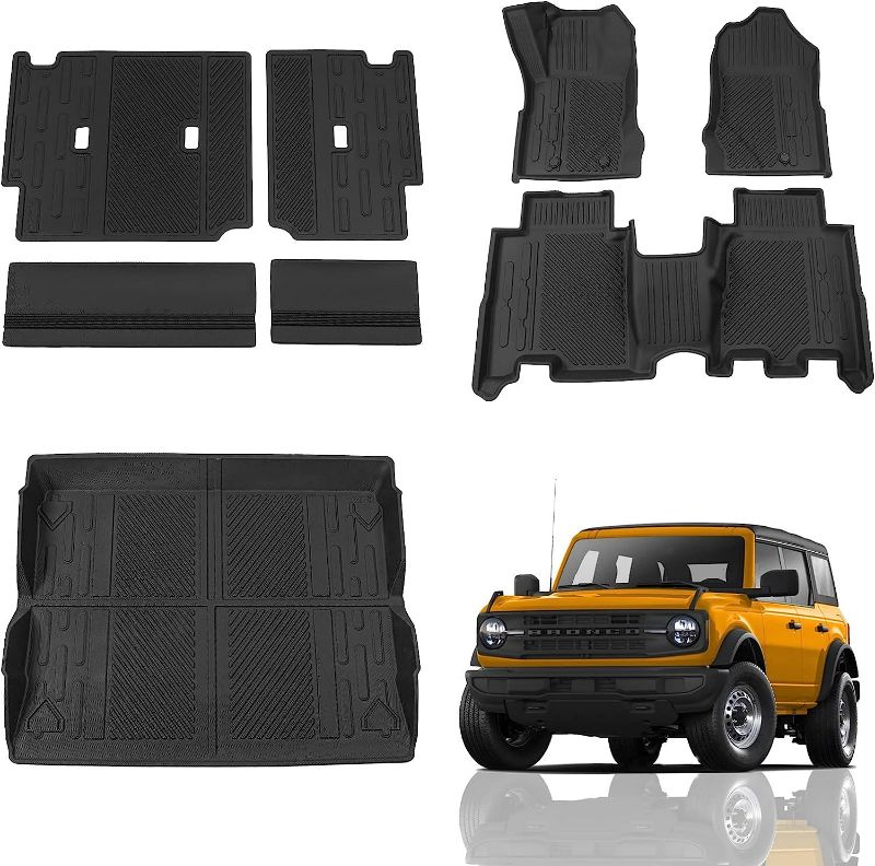 Photo 1 of Maxzina Floor Mats Compatible with 2021 2022 2023 2024 Ford Bronco Trunk Mat Cargo Liner for Ford Bronco Accessories 4 Door(Trunk Mat+Floor Mats+Rear Backrest Mats)

