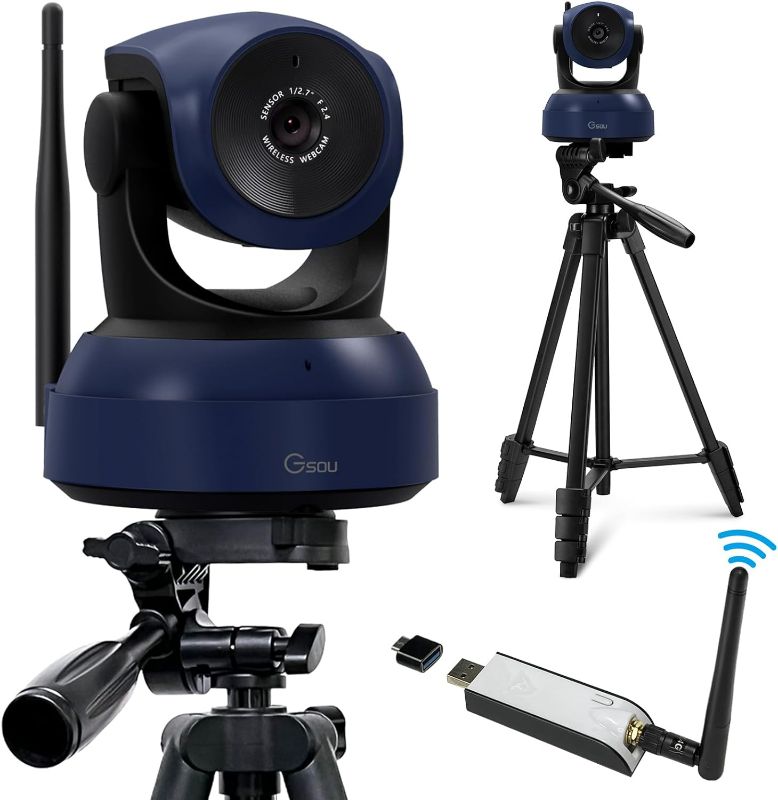 Photo 1 of Gsou Wireless Webcam,1080P HD Video Calling and Streaming Camera,Plug and Play,Adjustable Field of Angle Computer Camera for PC/Mac/Laptop/MacBook,Works with Zoom,Meets,Skype,Teams(with Tripod Stand)
