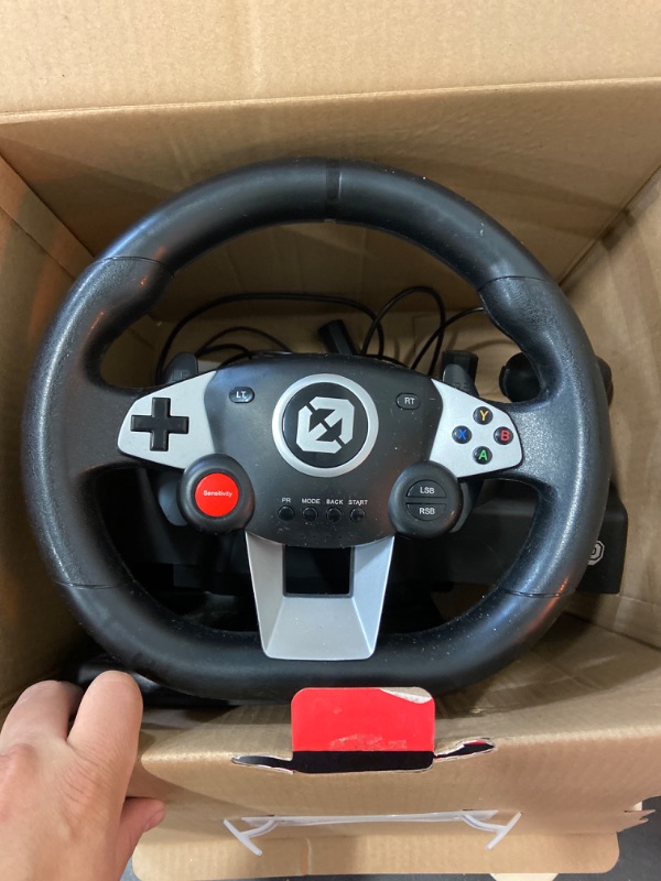 Photo 2 of FURY GT-EV3 Gaming Steering Wheel and Pedals Compatible for Nintendo Switch Games, PC, PS4 - Racing Wheel for Mario Kart 8 Featuring High Vibration Feedback, Adjustable Clamp, and Storage Bag