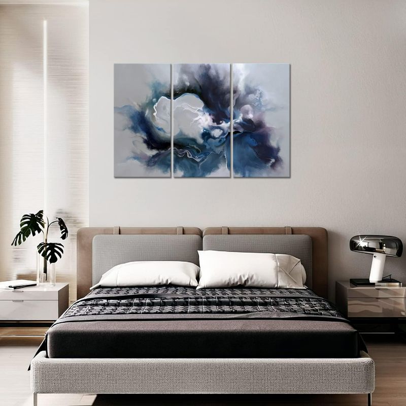 Photo 1 of Blue and Grey Wall Art-Abstract Picture 3 Piece Canvas Print Wall Painting Modern Artwork Canvas Wall Art for Living Room Home Office Décor

