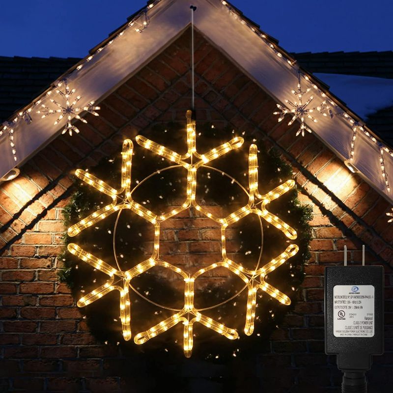 Photo 1 of 24-inch LED Christmas Snowflake Window Lights, Large Outdoor Hanging Silhouette Xmas Decor with 16.8ft Plug-Powered Cable
